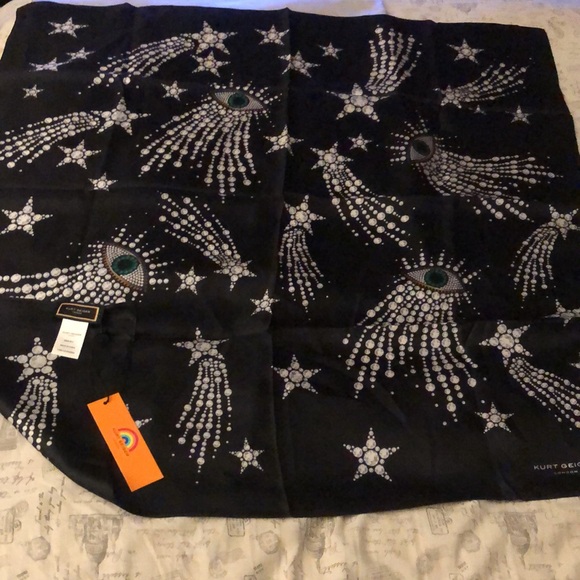 Kurt Geiger Black Evil Eye & Celestial 100% Silk Square Bandana Scarf NWT - Picture 7 of 16